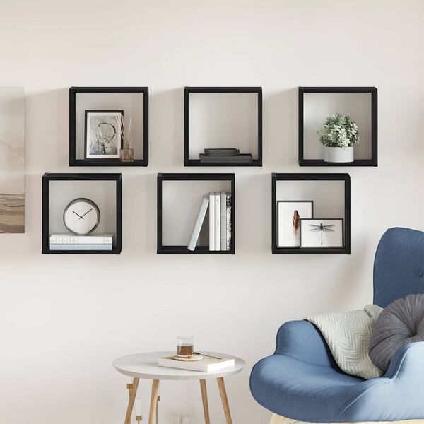 vidaXL Wall Cube Shelves 6 pcs Black Oak 11.8x5.9x11.8" Engineered Wood