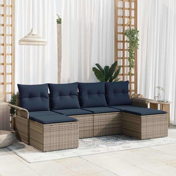 vidaXL Garden Sofa Set with Cushion 6 pcs Grey Poly Rattan