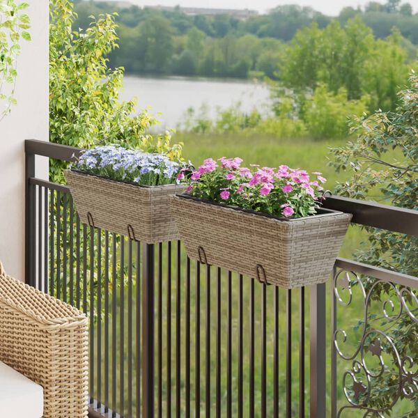 vidaXL Planter Gray Steel wire, PE rattan, plastic Medium