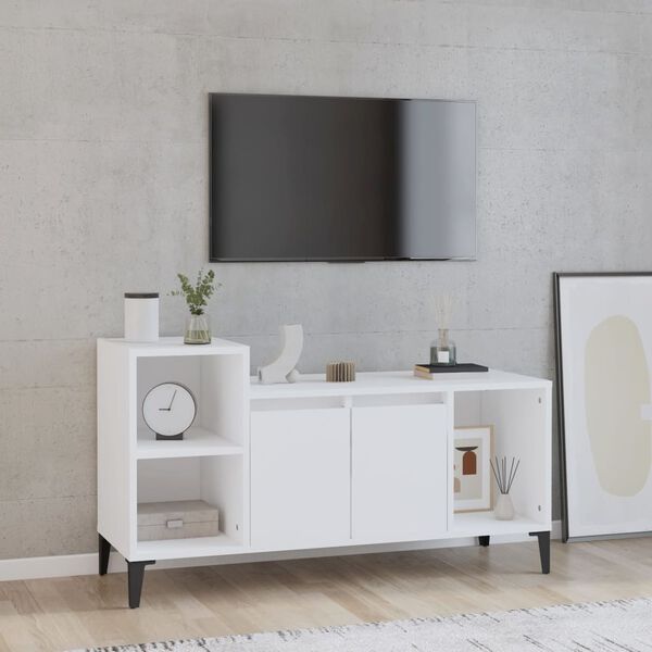 vidaXL TV Cabinet White Engineered wood, iron Medium TV Cabinet