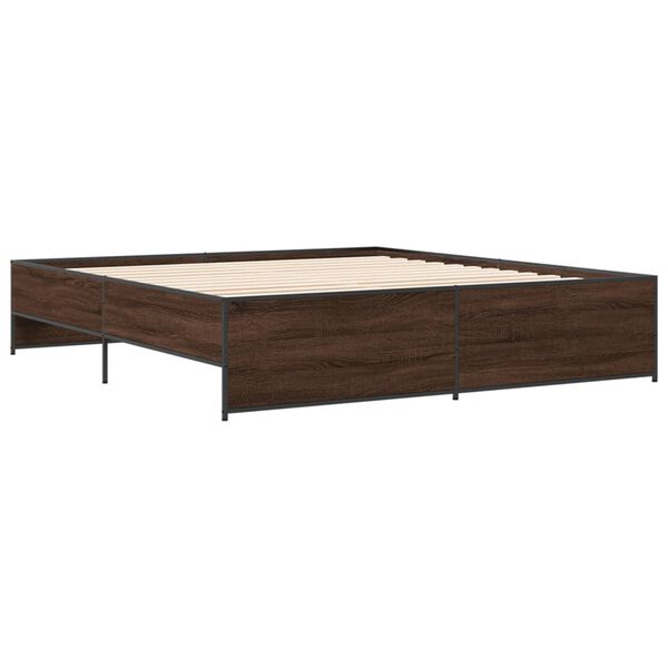 vidaXL Bed Frame Brown Oak Engineered wood, Metal 79.9 x 79.9 in Durable