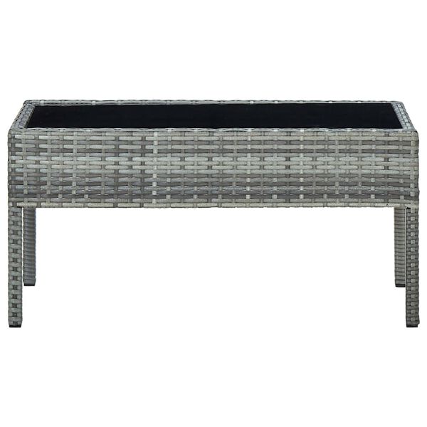 vidaXL Garden Table Grey PE Rattan, Steel, Glass Medium Durable