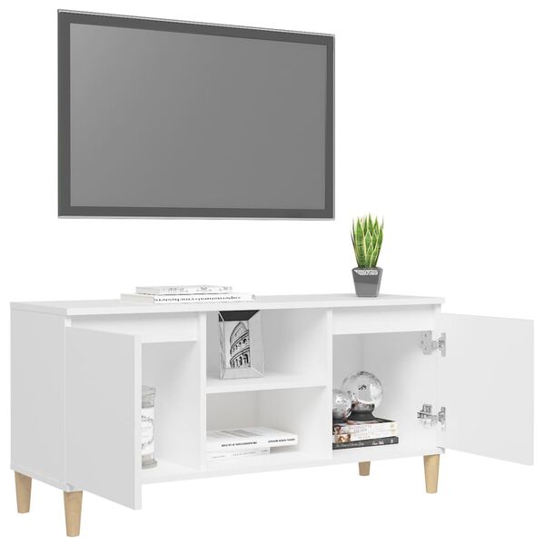 vidaXL TV Cabinet White Engineered Wood, Solid Eucalyptus Wood Medium