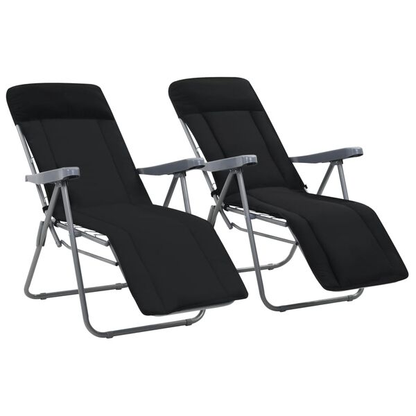 vidaXL Garden Chair Set of 2 Black Powder-coated steel and fabric