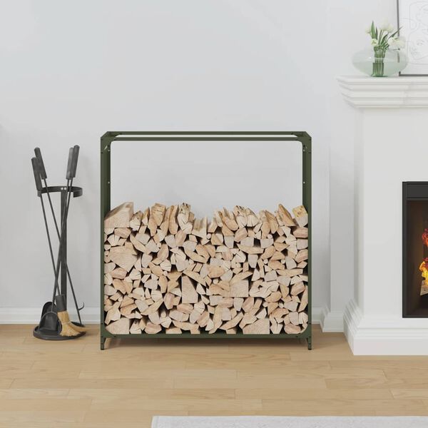 vidaXL Firewood Rack Olive Green 35.4x11.0x35.4" Cold-rolled steel