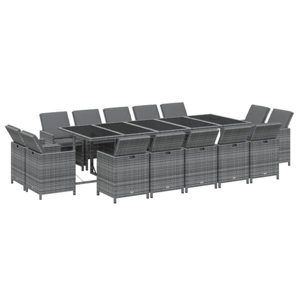 vidaXL Garden Dining Set Gray PE Rattan Large Expandable