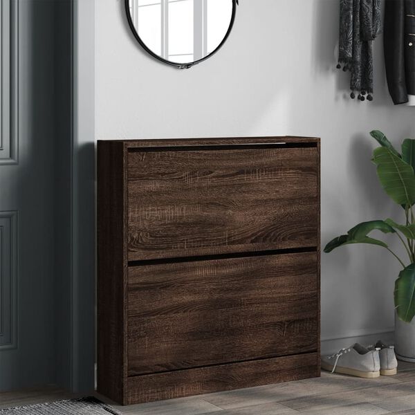 vidaXL Shoe Cabinet Brown Oak 31.5"x8.3"x34.4" Engineered Wood
