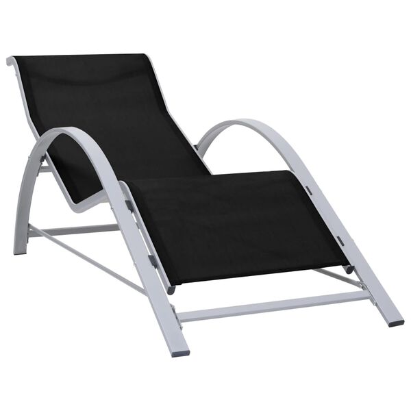 vidaXL Sun Lounger Black, Silver Aluminum, Textilene, Steel, Tempered Glass
