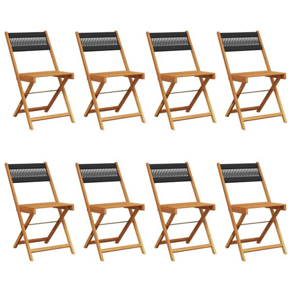 vidaXL Garden Chair Set of 8 Black Solid acacia wood, Rope Medium