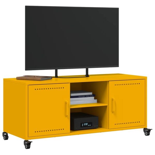 vidaXL TV Cabinet Mustard Yellow Cold-rolled Steel 39.6 x 15.4 x 17.1 in