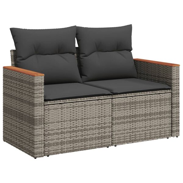 vidaXL Garden Sofa Set Grey PE rattan, powder-coated steel, polyester