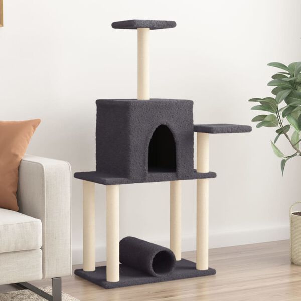 vidaXL Cat Tree Dark Grey Engineered wood, plush, sisal 48.0 in Durable