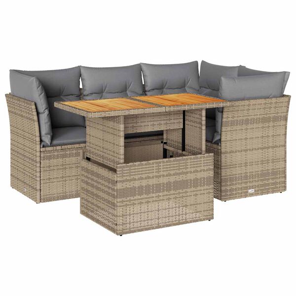 vidaXL Garden Sofa Set Beige PE rattan 5 Piece Sofa Set