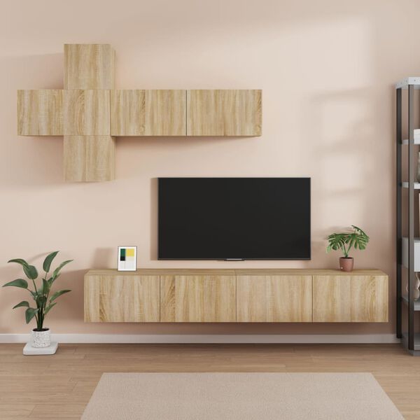 vidaXL 7 Piece TV Stand Set Sonoma Oak Engineered Wood