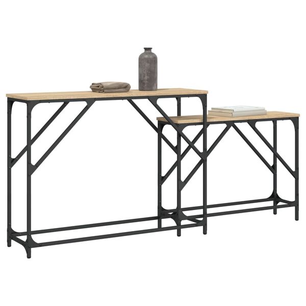 vidaXL Nesting Console Table Sonoma Oak Engineered Wood, Metal Medium