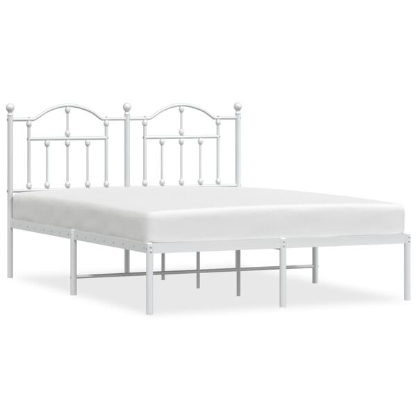 vidaXL Bed Frame White Powder-Coated Steel Double Bed Frame