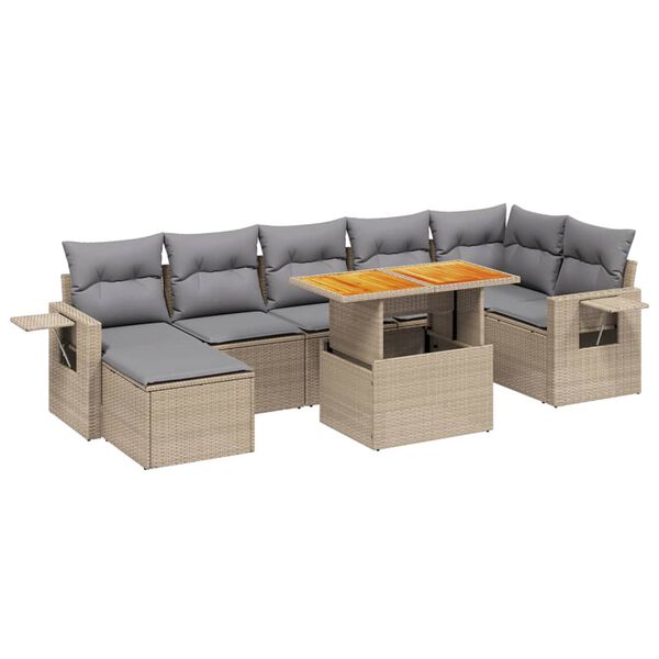vidaXL 8 Piece Patio Sofa Set with Cushions Beige Poly Rattan