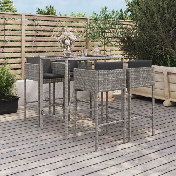 vidaXL Garden Bar Set Grey PE rattan 5 Piece Set Footrest