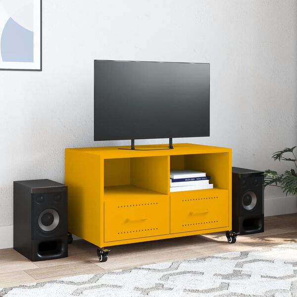vidaXL TV Cabinet Mustard Yellow Cold-rolled Steel Compact TV Cabinet
