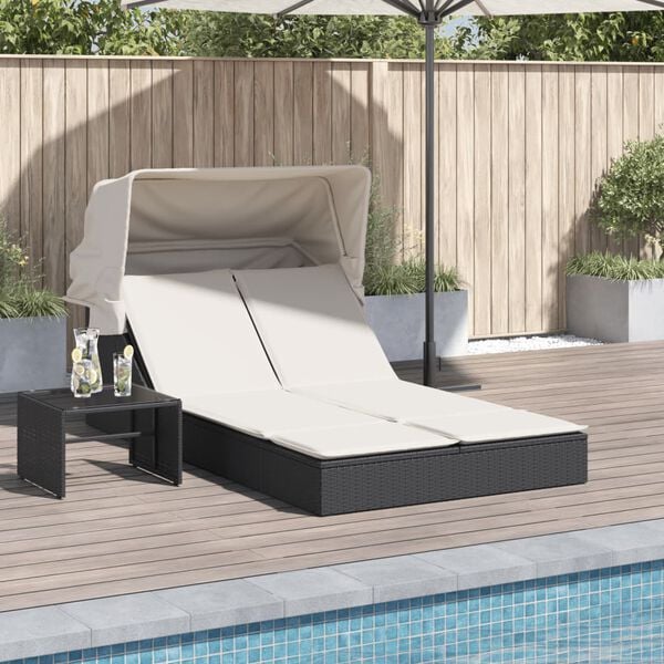 vidaXL Double Sun Lounger Black, Cream White