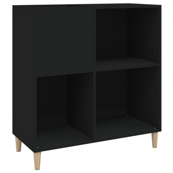 vidaXL Record Cabinet Black Engineered wood, solid eucalyptus wood Medium