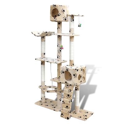 Cat Tree Scratching Post 69"  2 Condos Beige with Paw Prints