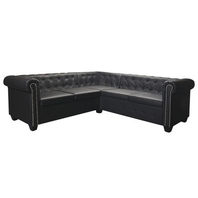 vidaXL Chesterfield Corner Sofa 5-Seater Black Faux Leather