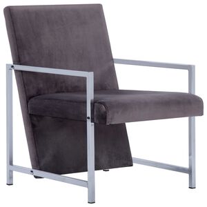 vidaXL Armchair Dark Gray Velvet, Solid wood, Plywood, Chrome Single