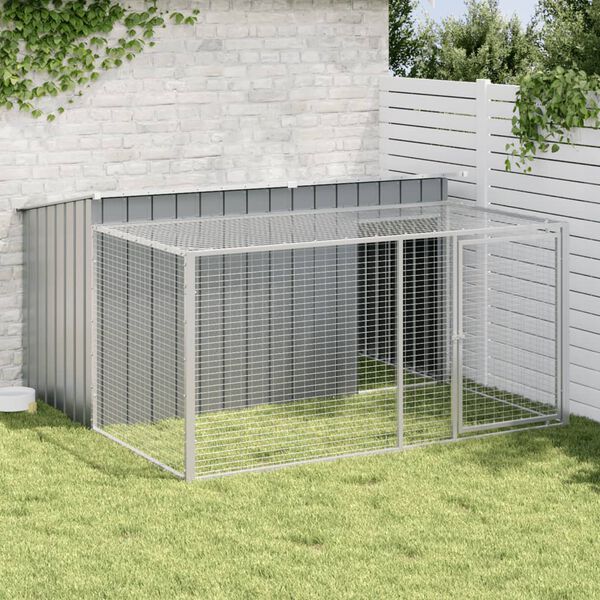 vidaXL Dog House with Run Anthracite 77.6x76.4x43.3" Galvanised Steel