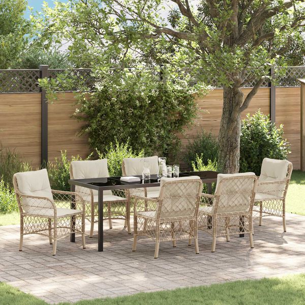 vidaXL Garden Dining Set with Cushion 7 pcs Beige Poly Rattan