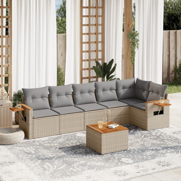 vidaXL Garden Sofa Set Beige Poly Rattan Large Adjustable Feet