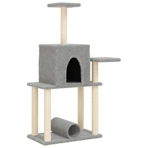 vidaXL Cat Tree Light Grey Engineered Wood, Plush, Sisal Large Cat Tree