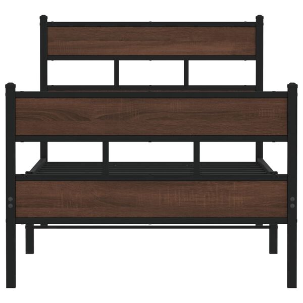 vidaXL Bed Frame Brown oak Steel, Engineered Wood Single Bed Frame