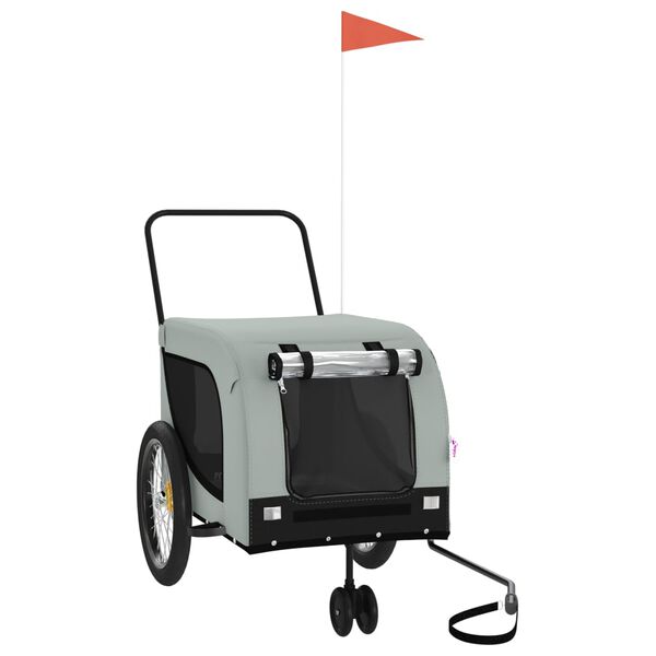 vidaXL Pet Bike Trailer Grey and Black Oxford Fabric, Iron, PVC Standard
