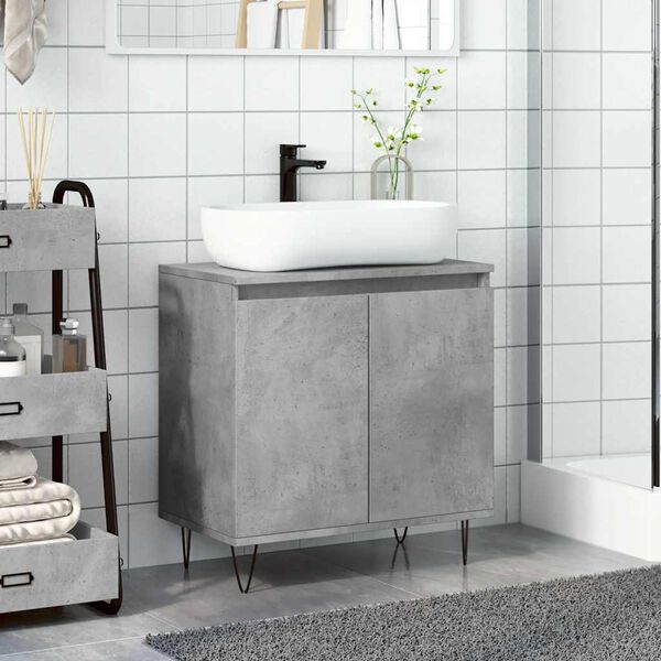 vidaXL Bathroom Cabinet Concrete Gray Engineered Wood, Iron Medium