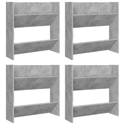 vidaXL Wall Shoe Cabinets 4 pcs Concrete Gray 23.6"x7.1"x23.6" Engineered Wood