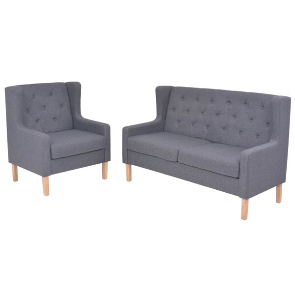 vidaXL Sofa Set Gray Polyester, Wood Medium Modern Sofa Set