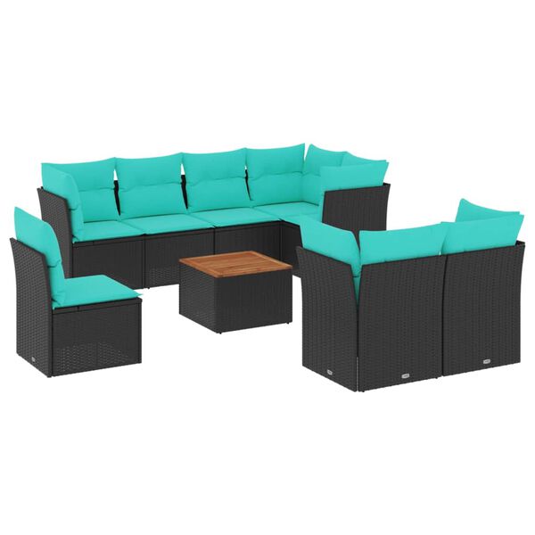 vidaXL 9 Piece Patio Sofa Set with Cushions Black Poly Rattan