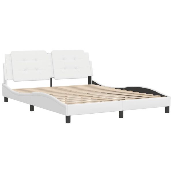 vidaXL Bed Frame White Faux leather, Metal, Solid pine wood, Plywood