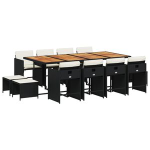 vidaXL Patio Dining Set Set of 12 Black, Cream White Poly Rattan Large