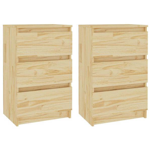 vidaXL Bedside Cabinet Set of 2 Natural Wood Solid Pine Wood Medium