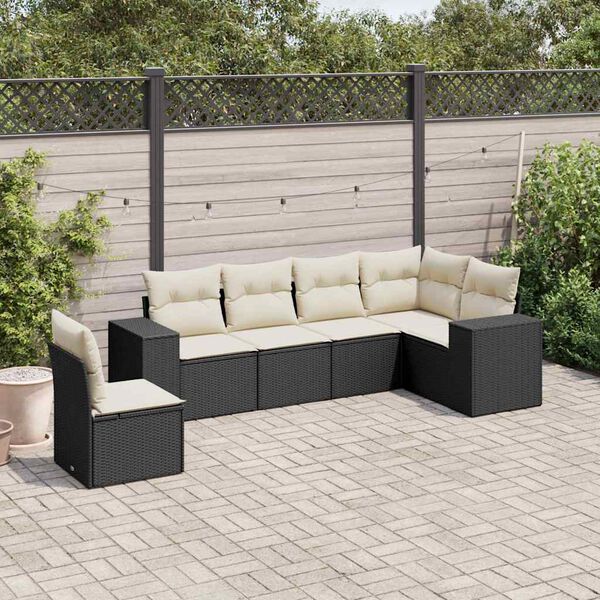 vidaXL Garden Sofa Set Black, Cream White