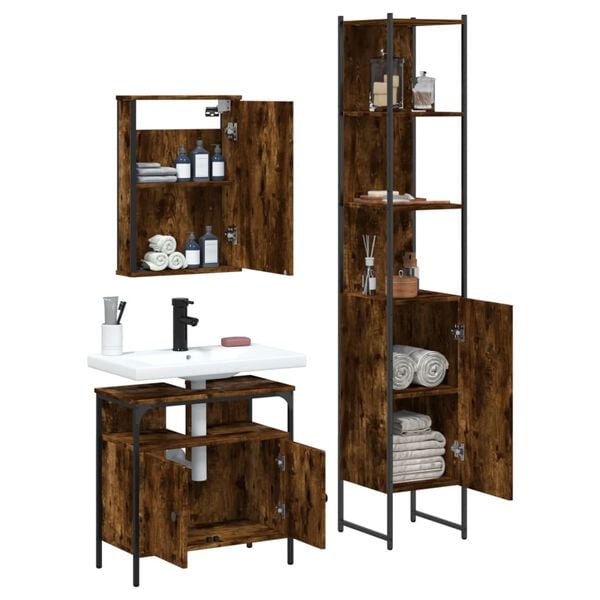 vidaXL Bathroom Furniture Set Smoked Oak Engineered Wood Medium
