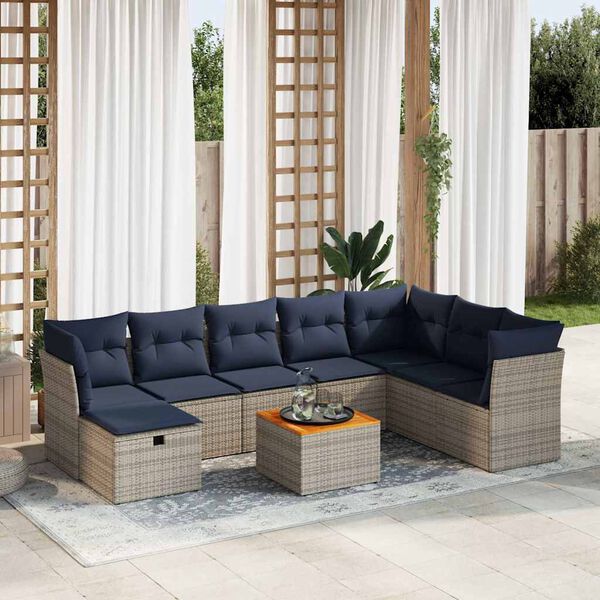 vidaXL 9 Piece Patio Sofa Set with Cushions Gray Poly Rattan