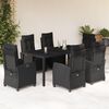 vidaXL 7 Piece Patio Dining Set with Cushions Black Poly Rattan