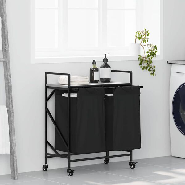 vidaXL Laundry Basket 2 Compartments with Wheels Grey Sonoma