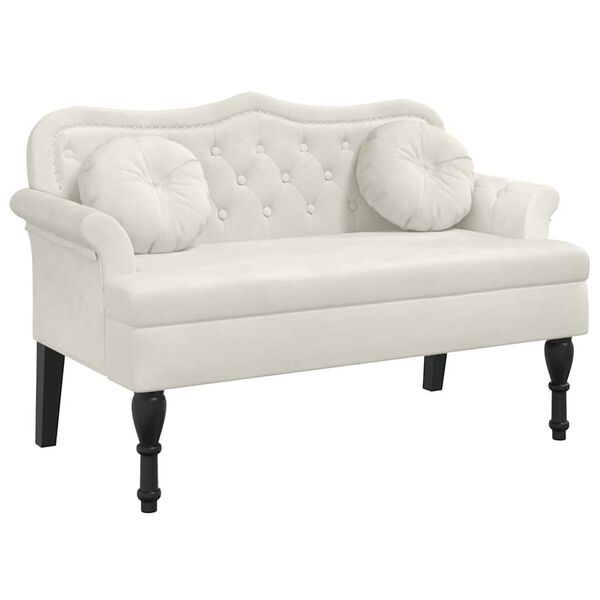 vidaXL Bench Cream Velvet (100% polyester), plywood, rubber wood