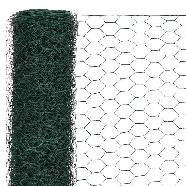 vidaXL Chicken Wire Fence Steel with PVC Coating 82.0x4.9' Green