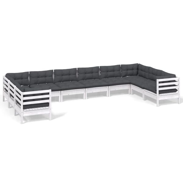 vidaXL Garden Lounge Set White, Anthracite Solid Pinewood, 100% Polyester