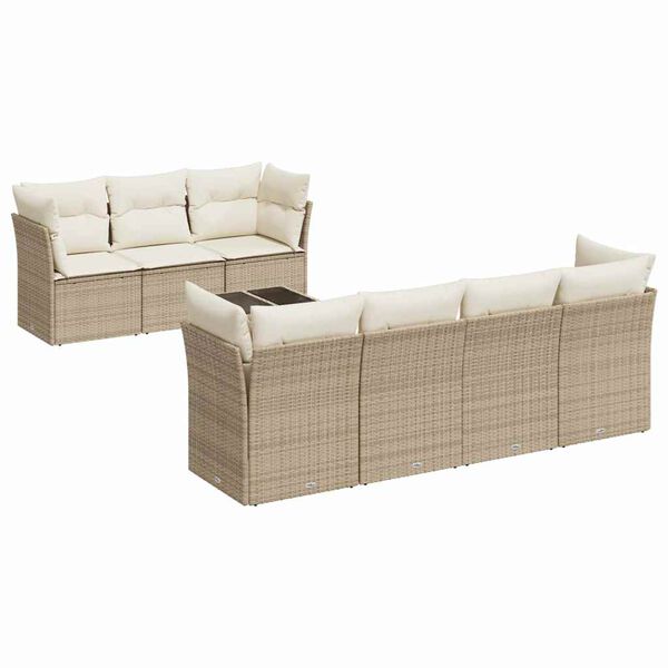 vidaXL Garden Sofa Set Beige PE rattan, steel, tempered glass, polyester